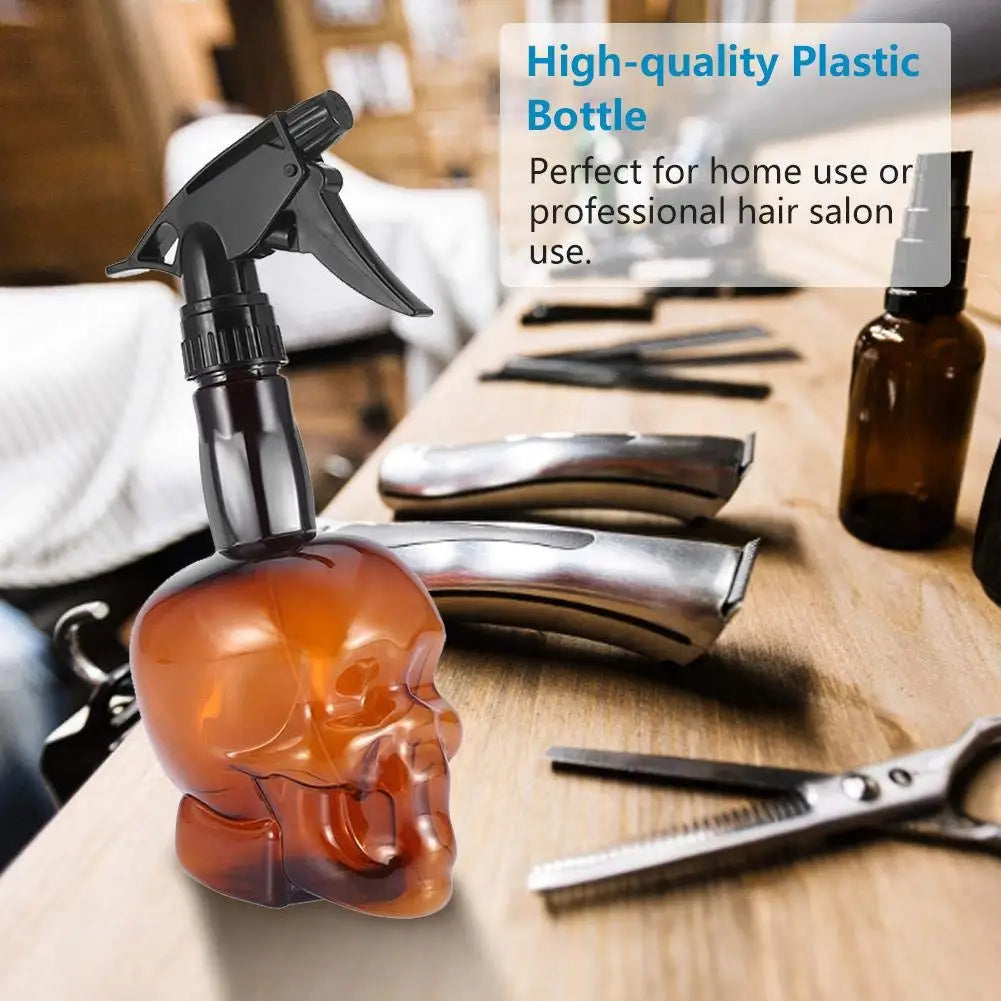 Barber Continuous Spray Bottle Hairdressing Fine Mist Watering Can Skull Shape Refillable Container Hair Stylist Tools