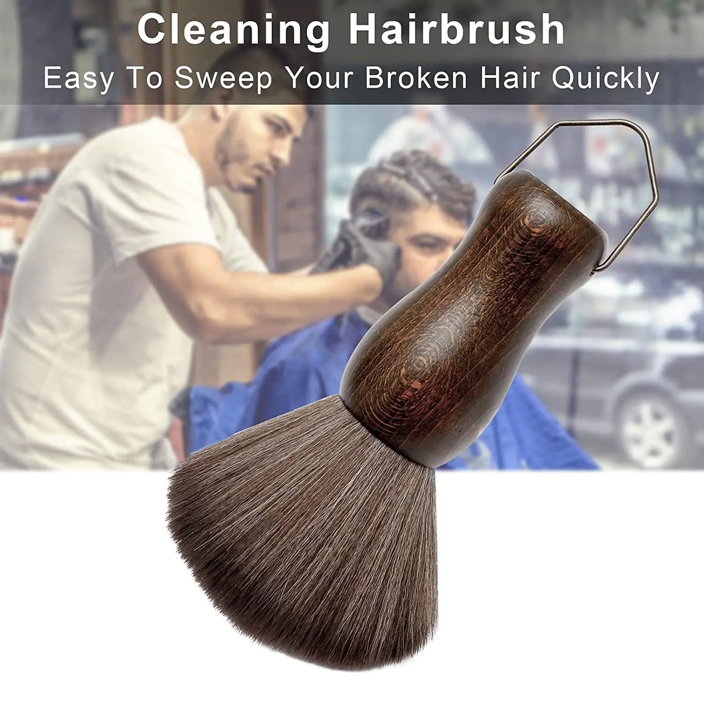 Barber Neck Duster Brush Wood Handle with Hook Hairdressing Cleaning Brush Natural Fiber Salon Hair Sweep Brushes