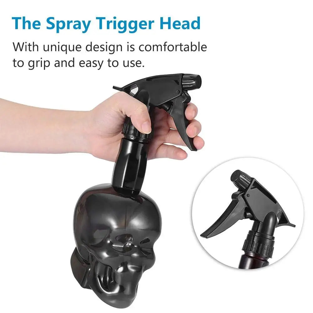 Barber Continuous Spray Bottle Hairdressing Fine Mist Watering Can Skull Shape Refillable Container Hair Stylist Tools