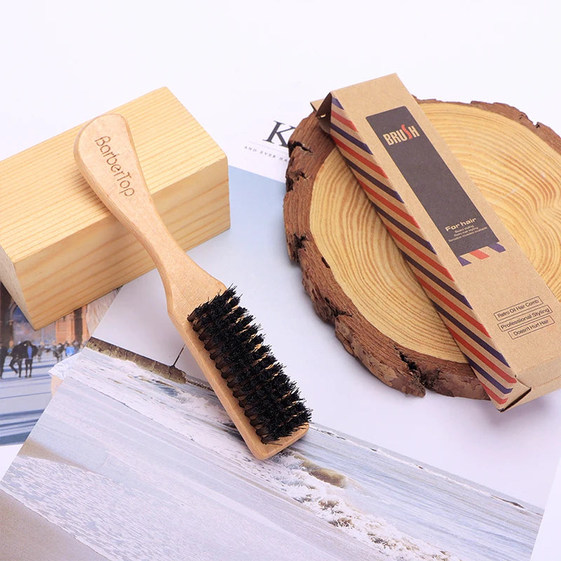 BARBERTOP Men Styling Comb Beard Hair Brush Face Massage Shaving Comb Barber Anti-knots Moustache Brush Professional Wooden Comb